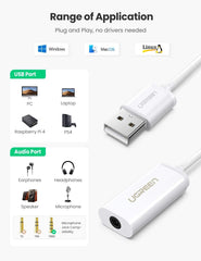 UGREEN USB A Male to 3.5 mm Aux Cable (White) Tristar Online