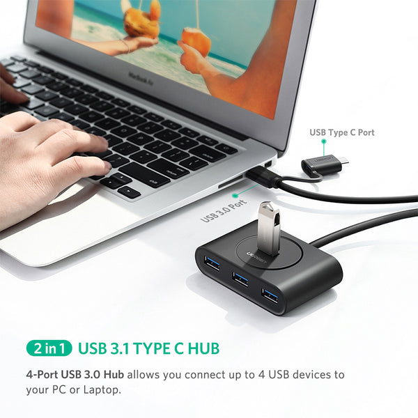 UGreen USB 3.0 Hub With Type C port Black 1M 40850 Tristar Online