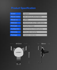 UGREEN 40907 Gravity Drive Air Vent Mount Phone Holder Tristar Online