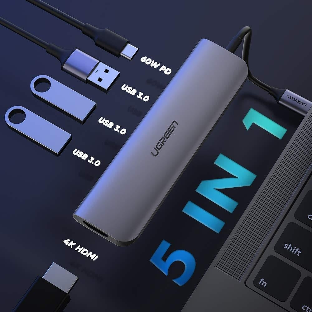 UGREEN TypeC 5 in 1 Adaptor - HDMI + USB 3.0*3 + TypeC PD Power Converter (50209) Tristar Online
