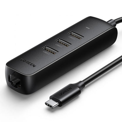 UGREEN 50627 USB-C to USB-A 3-Port Hub with RJ45 Gigabit Ethernet Tristar Online