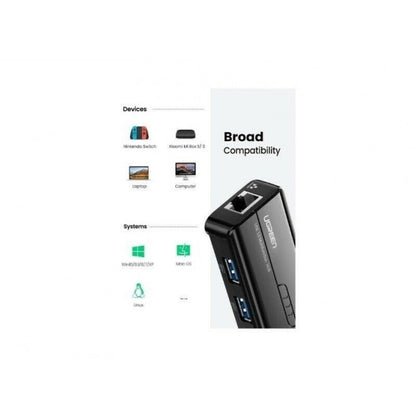 UGREEN 50627 USB-C to USB-A 3-Port Hub with RJ45 Gigabit Ethernet Tristar Online