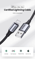 UGREEN 60158 USB-A to 8-pin iPhone Charging Cable 2M Black Tristar Online