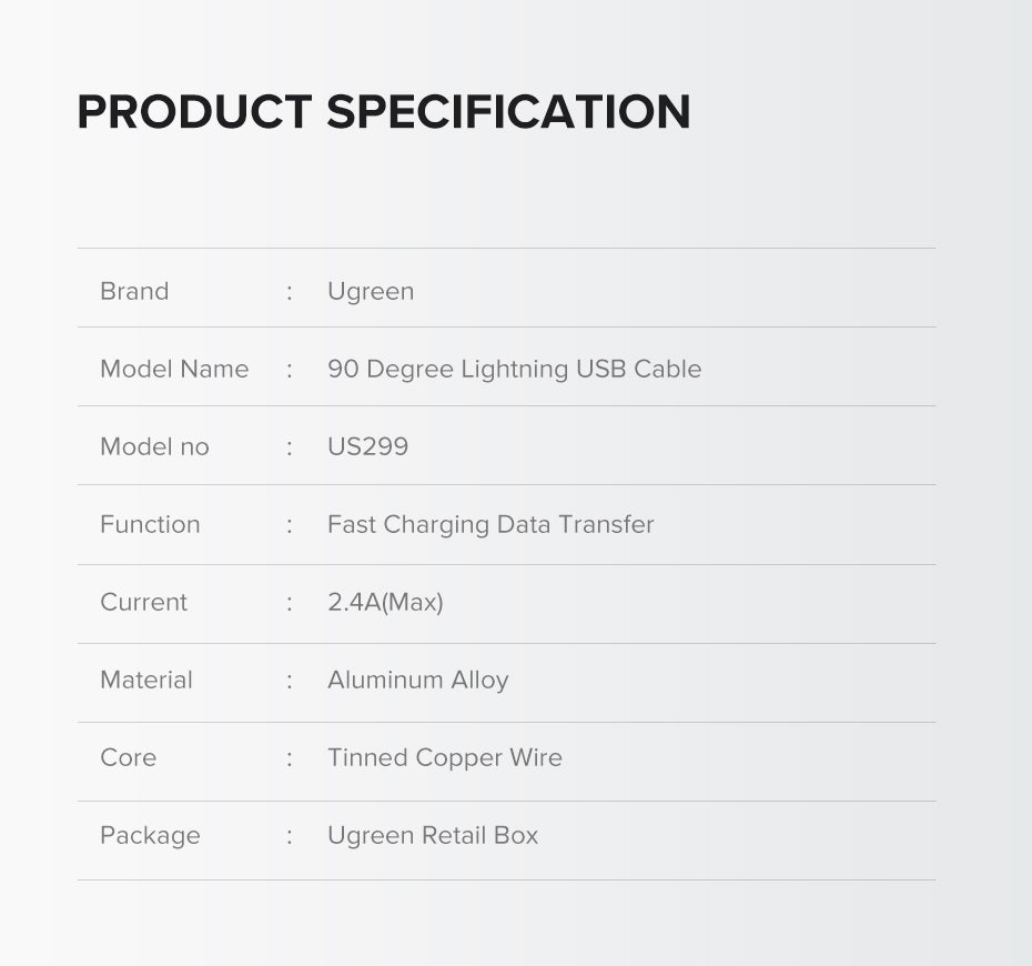 UGREEN 60521 USB-A to 8-pin 90 Degree Angel Cable 1M Tristar Online