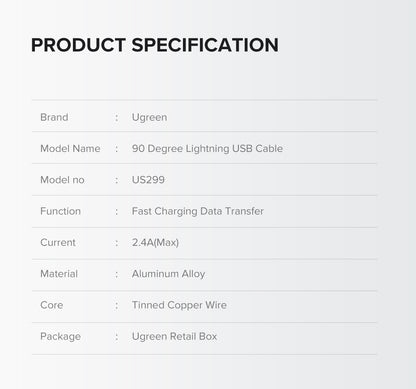 UGREEN 60521 USB-A to 8-pin 90 Degree Angel Cable 1M Tristar Online