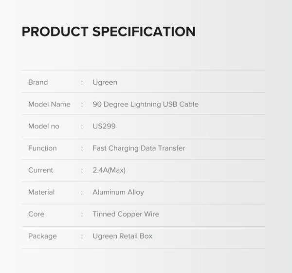 UGREEN 60521 USB-A to 8-pin 90 Degree Angel Cable 1M Tristar Online