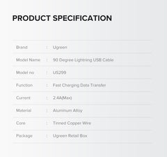 UGREEN 60521 USB-A to 8-pin 90 Degree Angel Cable 1M Tristar Online