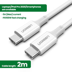 UGREEN 60552 USB-C 2.0 to TYPE-C Male to Male Data Cable 5A 2M White Tristar Online