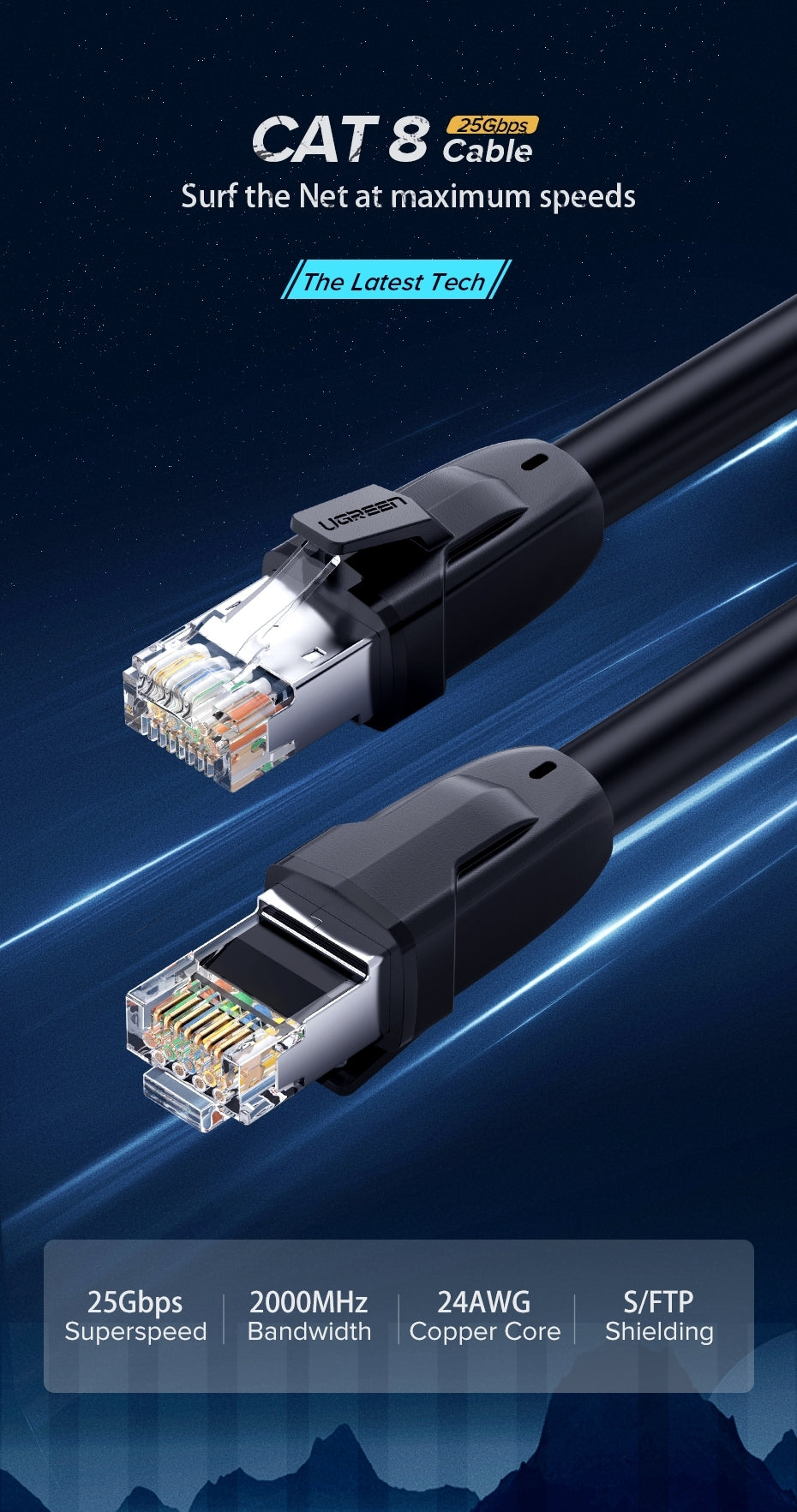 UGREEN 70327 Cat 8 Pure Copper Patch Cord Network Cable 1M Tristar Online