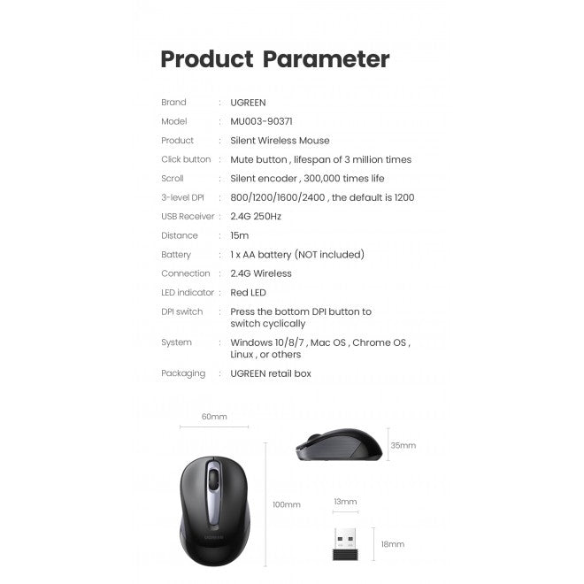 UGREEN 90371 Mini Portable Wireless Mouse Tristar Online