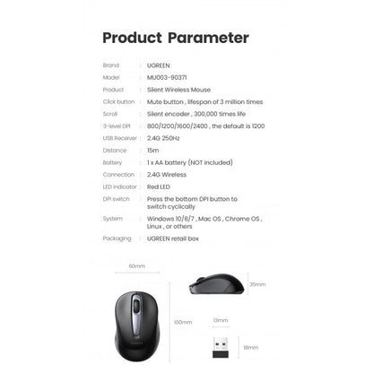 UGREEN 90371 Mini Portable Wireless Mouse Tristar Online