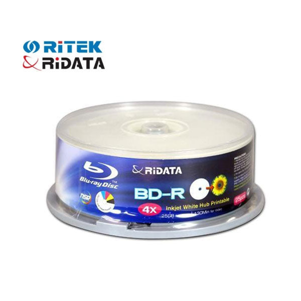 Ridata Recordable (write-once) Blue-Ray BD-R4x T25 (25GB) Printable Tube of 25pcs Tristar Online