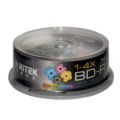 Ritek Blu-Ray BD-R 2X 25GB 130Min White Top Printable 25pcs Tristar Online