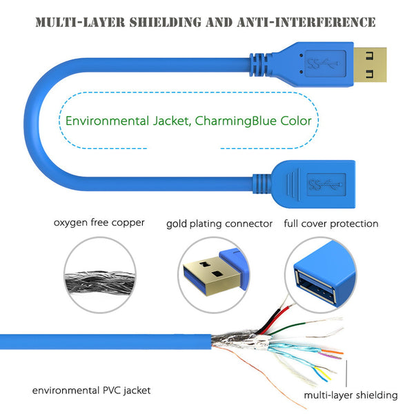 Simplcom CA312 1.2M 4FT USB 3.0 SuperSpeed Extension Cable Insulation Protected Gold Plated Tristar Online