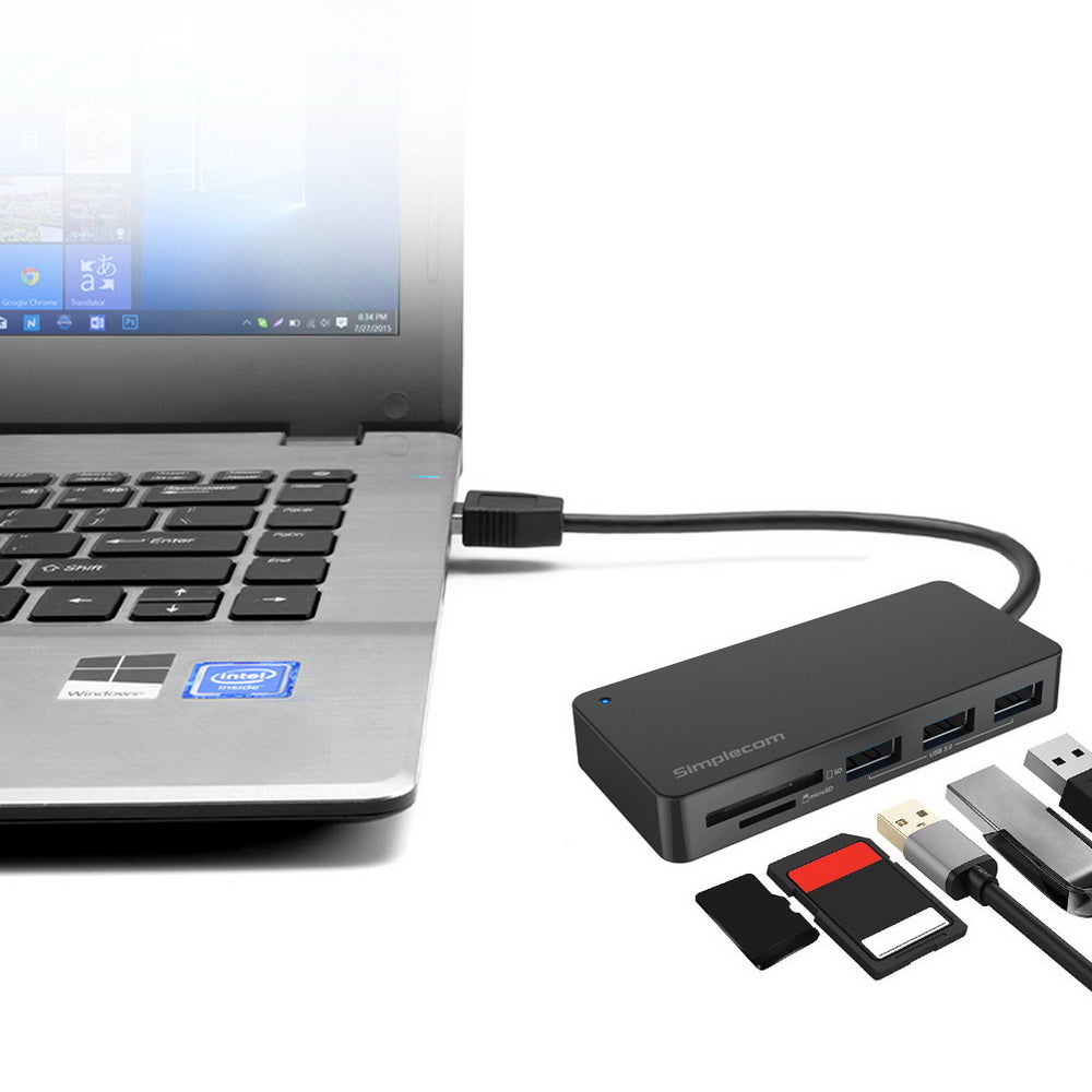 Simplecom CH368 3 Port USB 3.0 Hub with Dual Slot SD MicroSD Card Reader Tristar Online