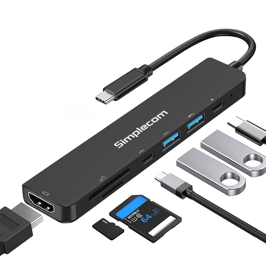 Simplecom CH547 USB-C 7-in-1 Multiport Adapter USB Hub HDMI Card Reader PD Tristar Online