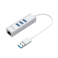Simplecom CHN420 Aluminium 3 Port SuperSpeed USB HUB with Gigabit Ethernet Adapter Silver Tristar Online