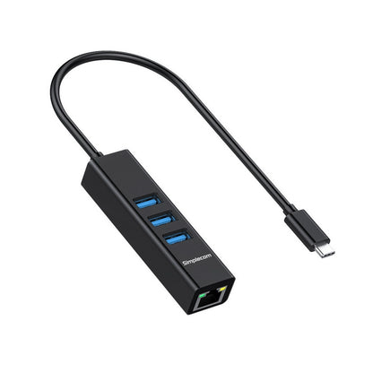 Simplecom CHN421 Aluminium USB-C to 3 Port USB HUB with Gigabit Ethernet Adapter Black Tristar Online