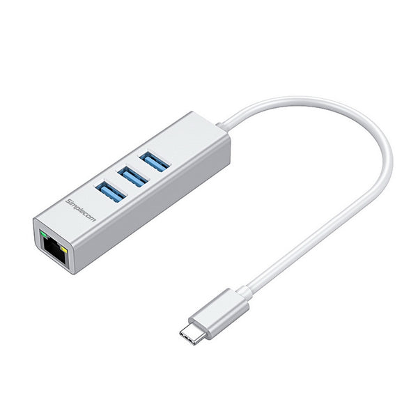 Simplecom CHN421 Aluminium USB-C to 3 Port USB HUB with Gigabit Ethernet Adapter Silver Tristar Online