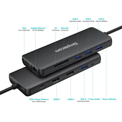 Simplecom CHN612 USB-C 12-in-1 Multiport Docking Station Dual HDMI + VGA Triple Display Gigabit LAN Tristar Online