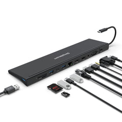 Simplecom CHN622 USB-C 12-in-1 Multiport Docking Station Laptop Stand Dual HDMI + VGA Triple Display Gigabit LAN Tristar Online