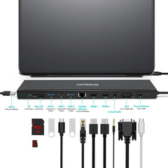 Simplecom CHN622 USB-C 12-in-1 Multiport Docking Station Laptop Stand Dual HDMI + VGA Triple Display Gigabit LAN Tristar Online