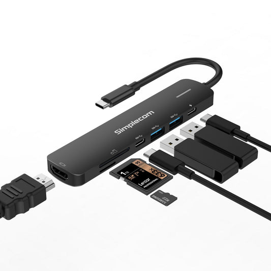 Simplecom CHT570 USB-C SuperSpeed 7-in-1 Multiport Hub Adapter HDMI 2.0 Docking Station Tristar Online