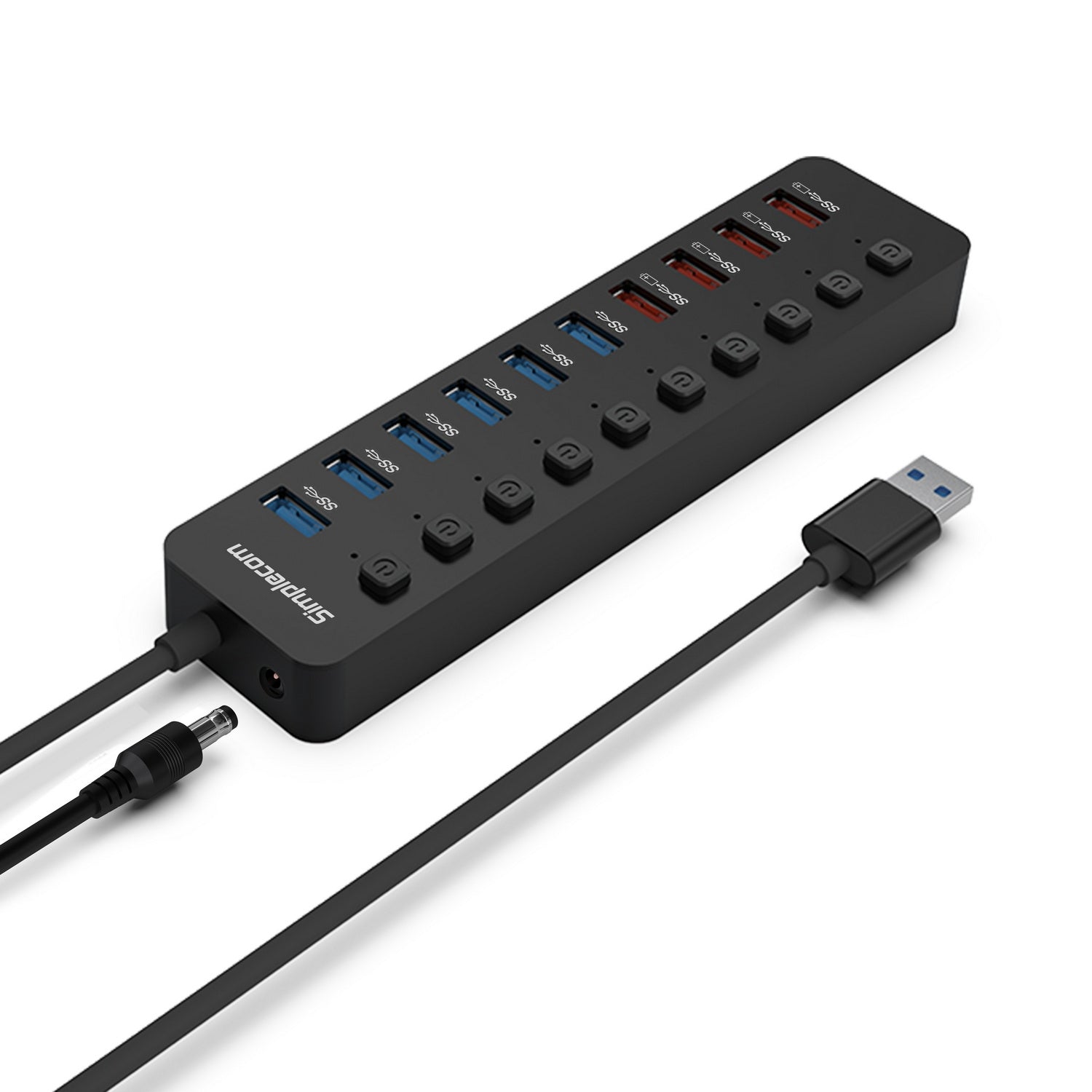 Simplecom CHU810 48W 10-Port USB 3.0 Hub and Charger with Individual Switches 12V/4A Power Adapter BC1.2 Fast Charging Tristar Online