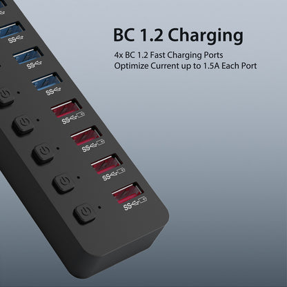 Simplecom CHU810 48W 10-Port USB 3.0 Hub and Charger with Individual Switches 12V/4A Power Adapter BC1.2 Fast Charging Tristar Online