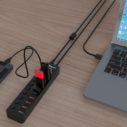 Simplecom CHU810 48W 10-Port USB 3.0 Hub and Charger with Individual Switches 12V/4A Power Adapter BC1.2 Fast Charging Tristar Online