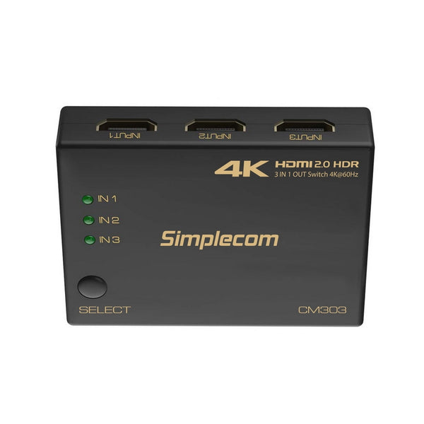 Simplecom CM303 Ultra HD 3 Way HDMI Switch 3 IN 1 OUT Splitter 4K@60Hz Tristar Online