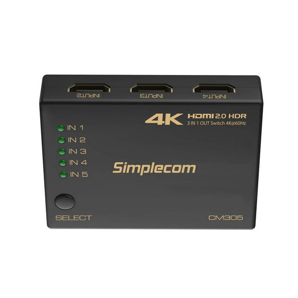 Simplecom CM305 Ultra HD 5 Way HDMI Switch 5 IN 1 OUT Splitter 4K@60Hz Tristar Online