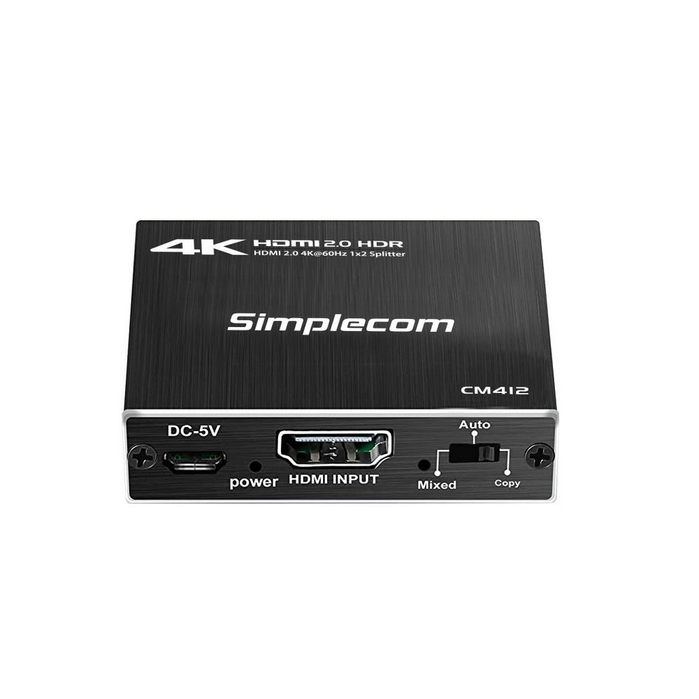 Simplecom CM412 HDMI 2.0 1x2 Splitter 1 IN 2 Out 4K@60Hz HDR10 2 Port HDMI Duplicator Tristar Online