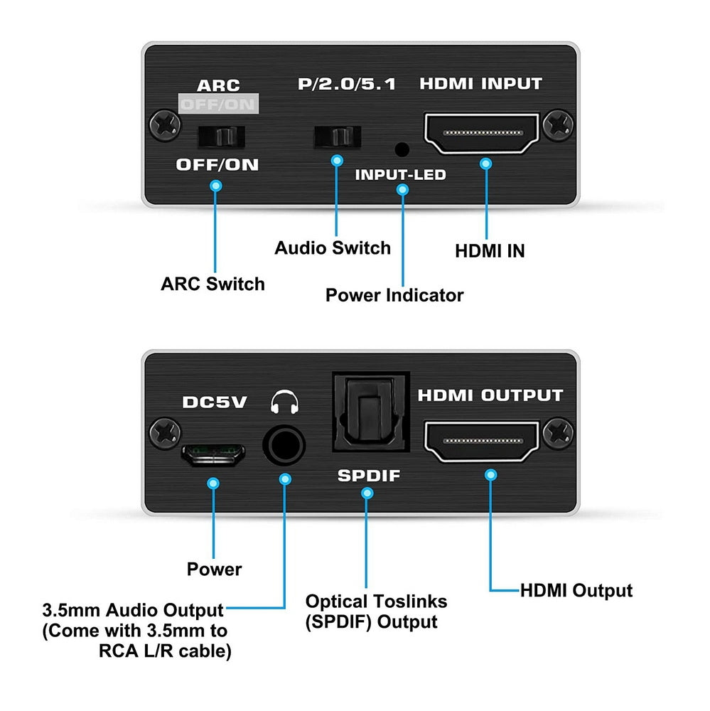 Simplecom CM425 HDMI 2.0 Audio Extractor Optical SPDIF and 3.5mm Stereo with ARC 4K@60Hz Tristar Online