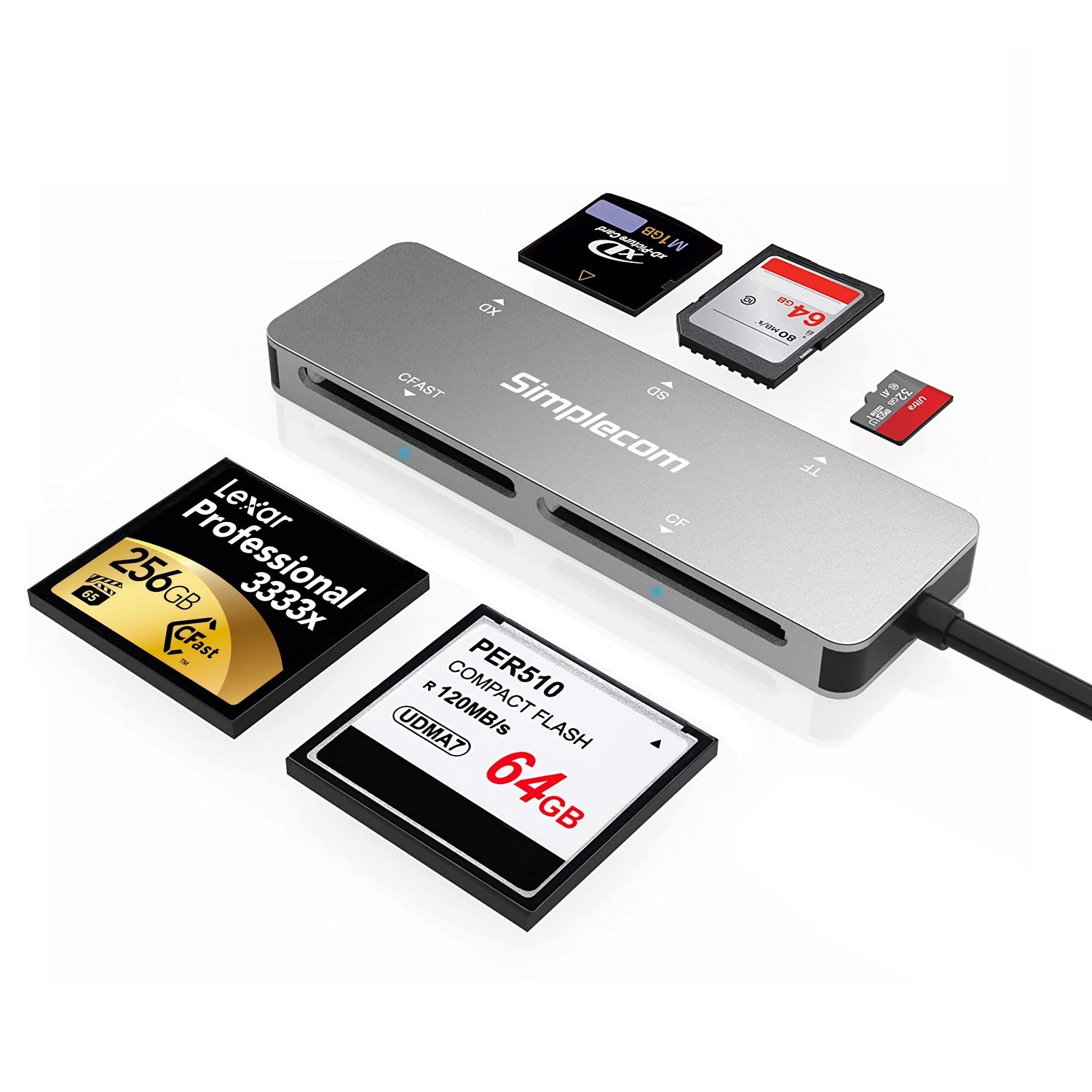 Simplecom CR407 5-Slot SuperSpeed USB 3.0 and USB-C to CFast/CF/XD/SD/MicroSD Card Reader Tristar Online