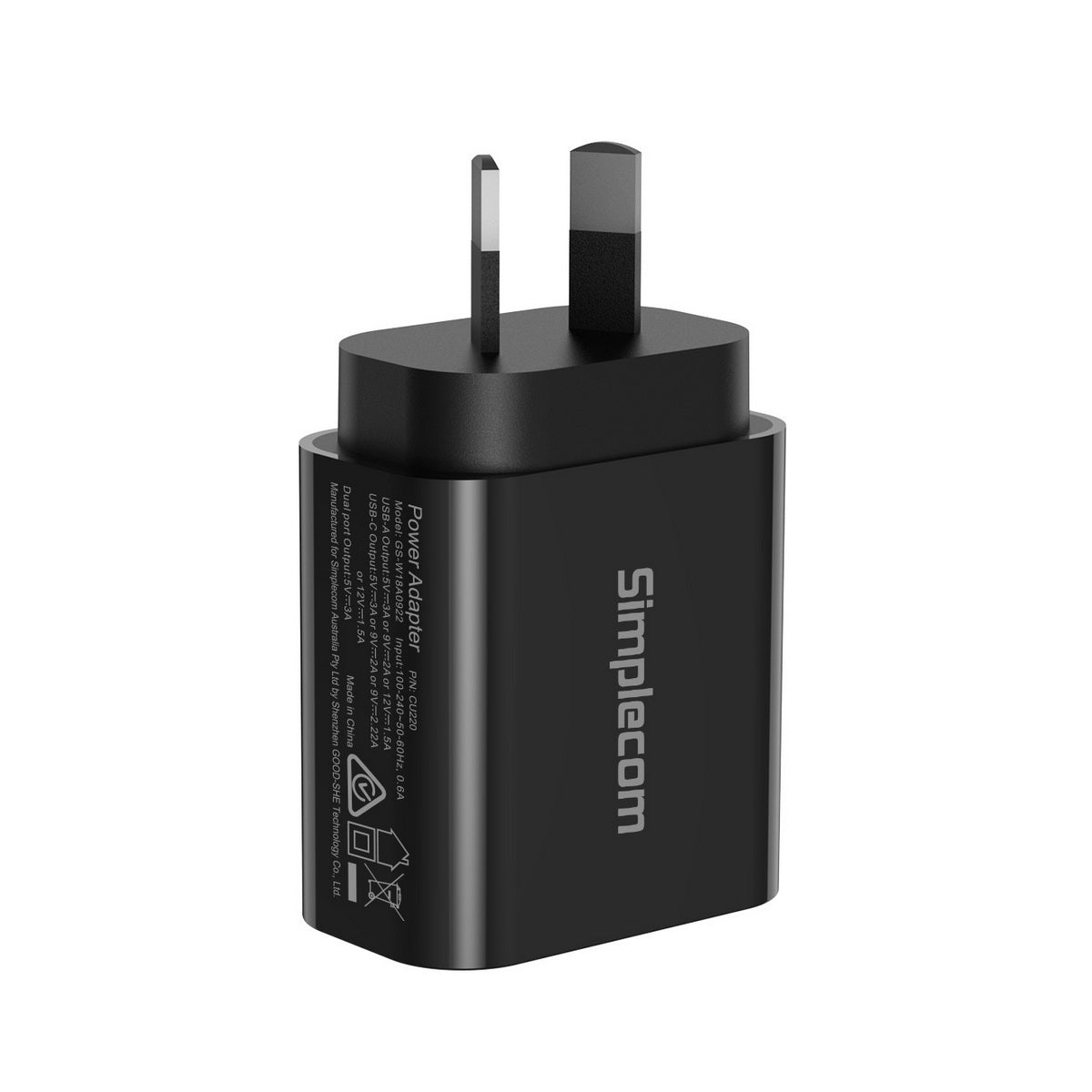 Simplecom CU220 Dual Port PD 20W Fast Wall Charger USB-C + USB-A for Phone Tablet Tristar Online