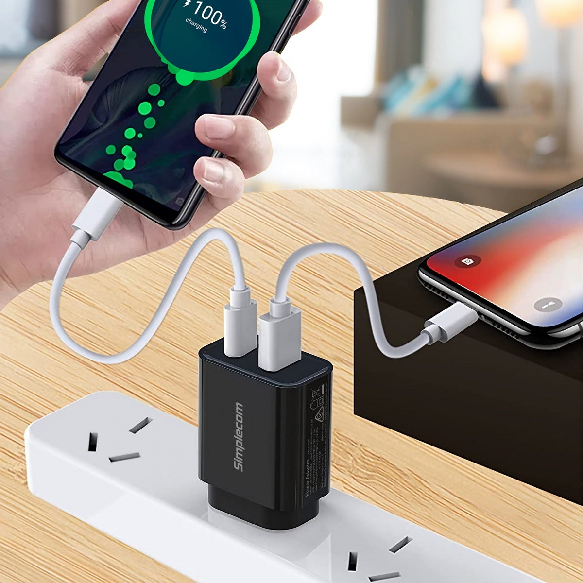 Simplecom CU220 Dual Port PD 20W Fast Wall Charger USB-C + USB-A for Phone Tablet Tristar Online