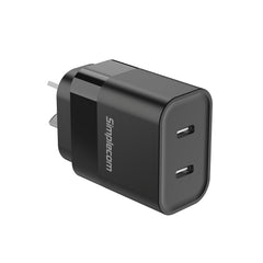 Simplecom CU221 Dual USB-C Fast Wall Charger PD 20W for Phone Tablet Tristar Online