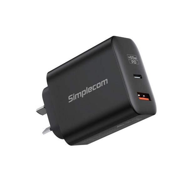 Simplecom CU265 Dual Port PD 65W GaN Fast Wall Charger USB-C + USB-A for Phone Laptop Tristar Online