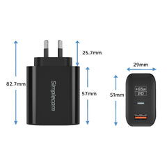 Simplecom CU265 Dual Port PD 65W GaN Fast Wall Charger USB-C + USB-A for Phone Laptop Tristar Online