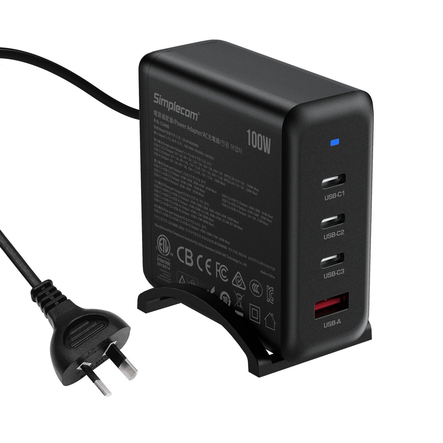 Simplecom CU400 4-Port PD 100W GaN Fast Charger 3xUSB-C + USB-A for Phone Tablet Laptop Tristar Online