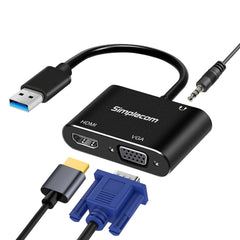 Simplecom DA316A USB to HDMI + VGA Video Card Adapter with 3.5mm Audio Tristar Online