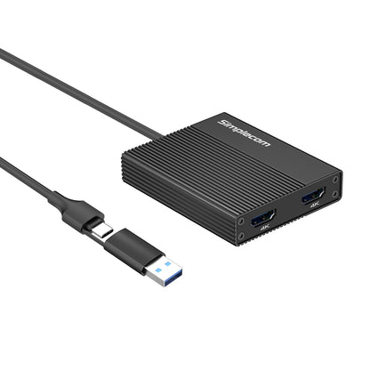 Simplecom DA369 USB 3.0 or USB-C to Dual 4K HDMI 2.0 Display Adapter for 2x 4K@60Hz Extended Screens Tristar Online