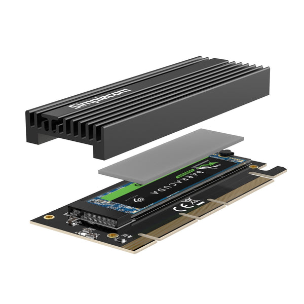 Simplecom EC415B NVMe M.2 SSD to PCIe x4 x8 x16 Expansion Card with Aluminium Heat Sink Black Tristar Online