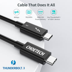 CHOETECH A3009 USB Type C Thunderbolt 3 Cable 5K/60Hz 40Gbps 0.8M Black Tristar Online
