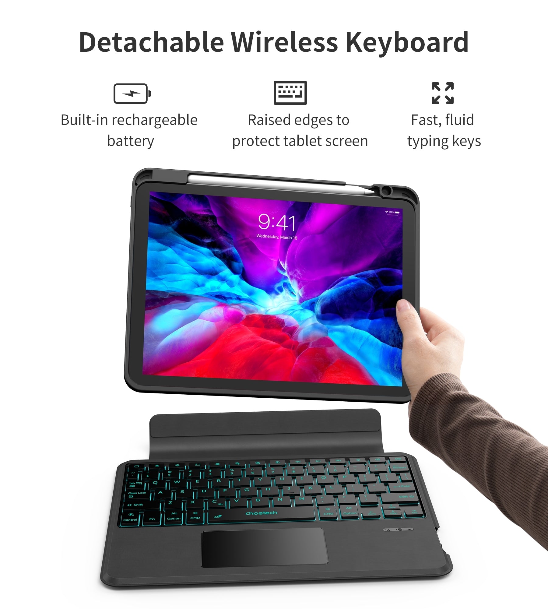 CHOETECH BH-018 Wireless Keyboard with Touchpad and Backlight for iPad Pro 11 " (Black) Tristar Online