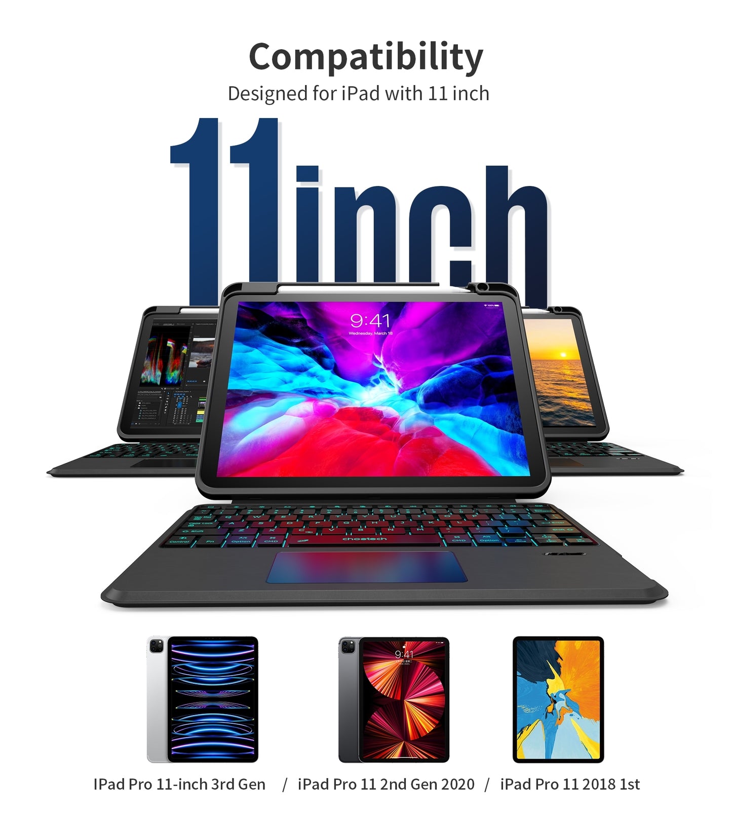 CHOETECH BH-018 Wireless Keyboard with Touchpad and Backlight for iPad Pro 11 " (Black) Tristar Online