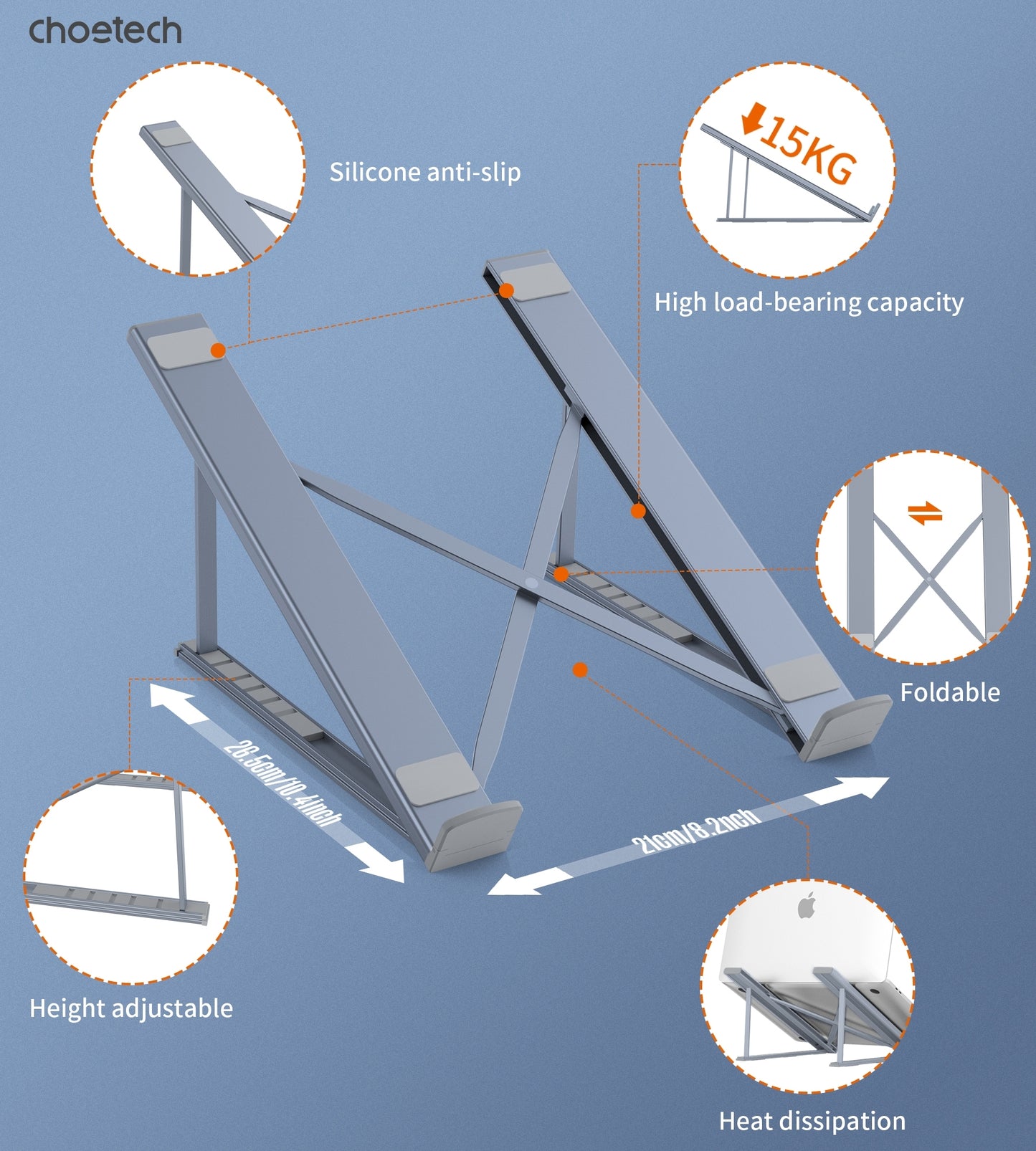 CHOETECH H055-GY Aluminum Foldable Laptop Stand Tristar Online