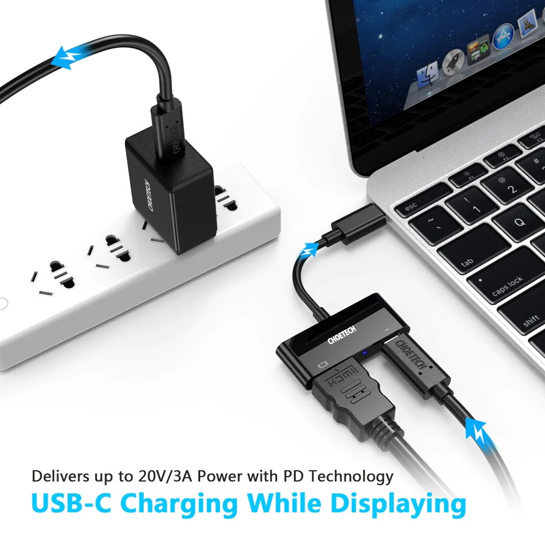 CHOETECH HUB-M03 USB-C To HDMI Adapter(4K@60hz) with 60W PD Charging Port Tristar Online