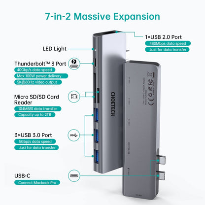 CHOETECH HUB-M23 7-in-1 MacBook Pro USB Adapter Tristar Online